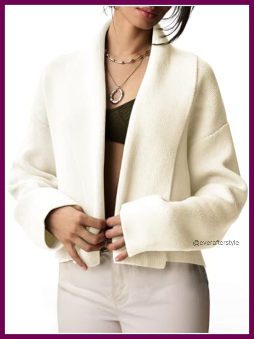 Cropped Cardigan Sweater Shawl Collar Open Front Long Sleeve Casual Layering